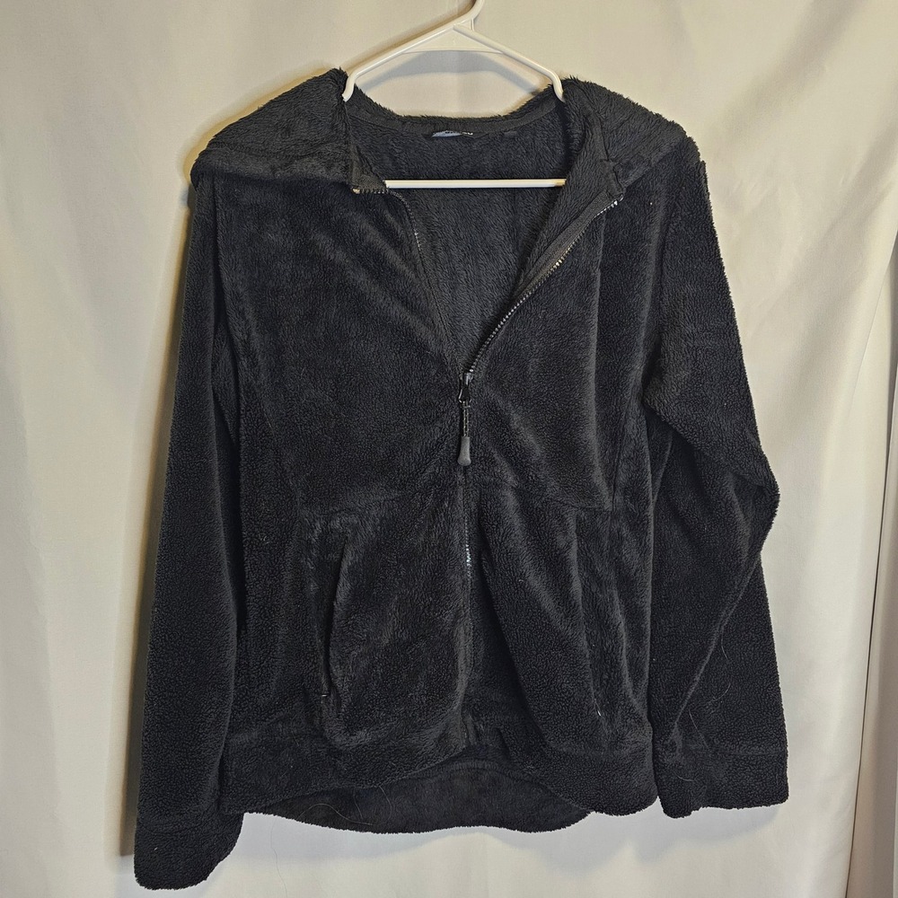 Snozu Womens Black High Pile Fuzzy Fleece Full Zip Hooded Jacket Size M